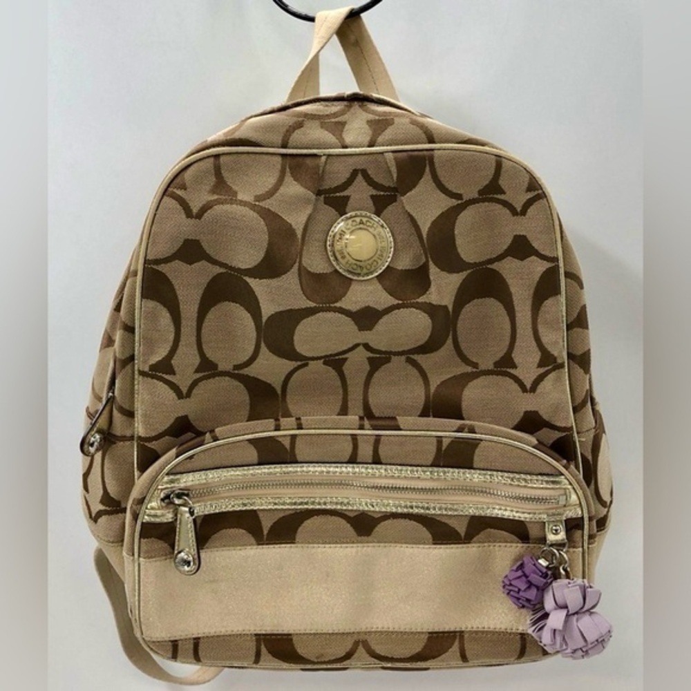 Coach Signature Poppy Backpack F19691 Gold Tan Metallic *🔥